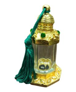 glass and metal with green tassle