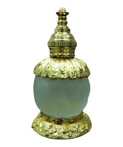 round glass and metal bottle
