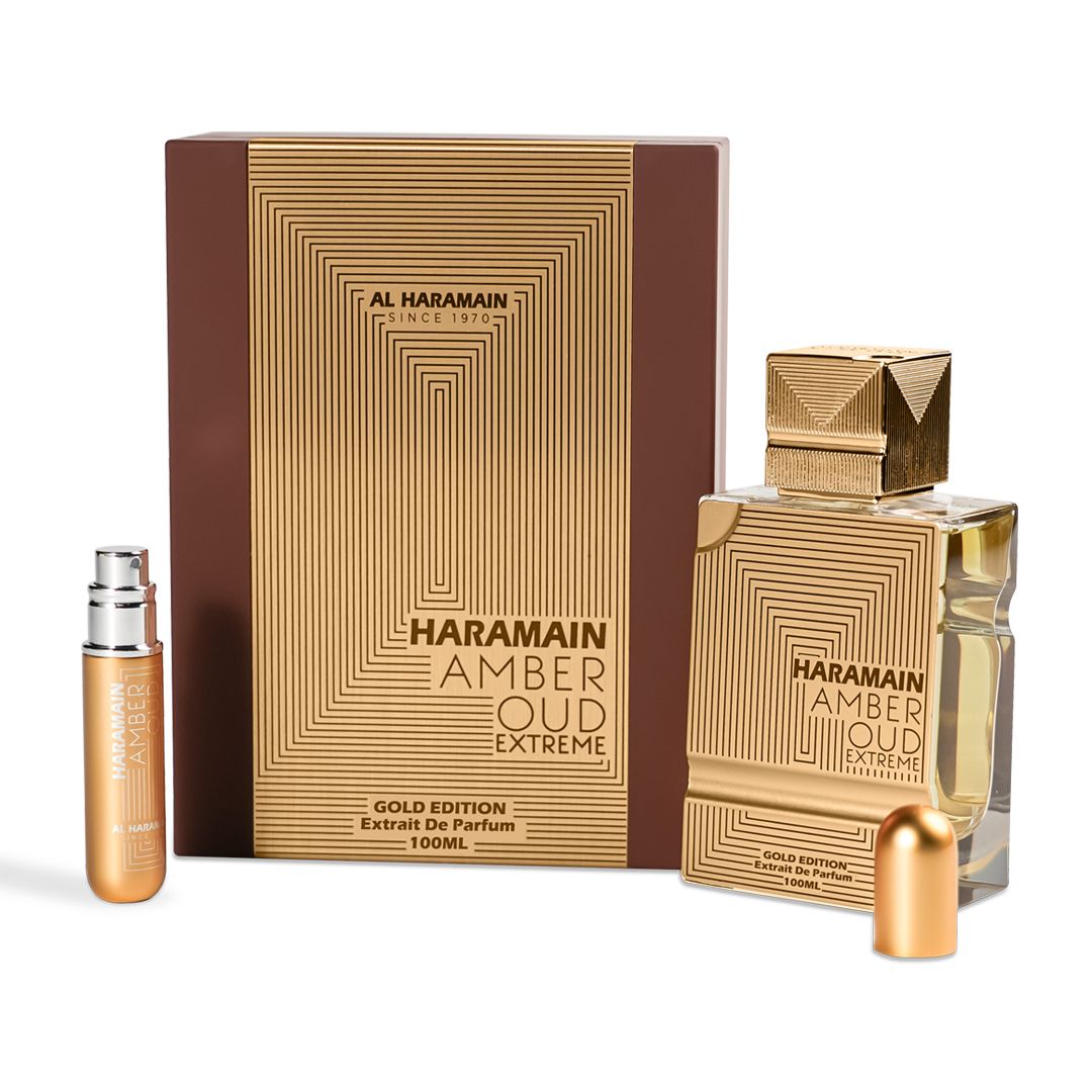 HARAMAIN AMBER OUD GOLD EDITION EXTREME SPRAY 100ML+ REFILLABLE ATOMIZER
